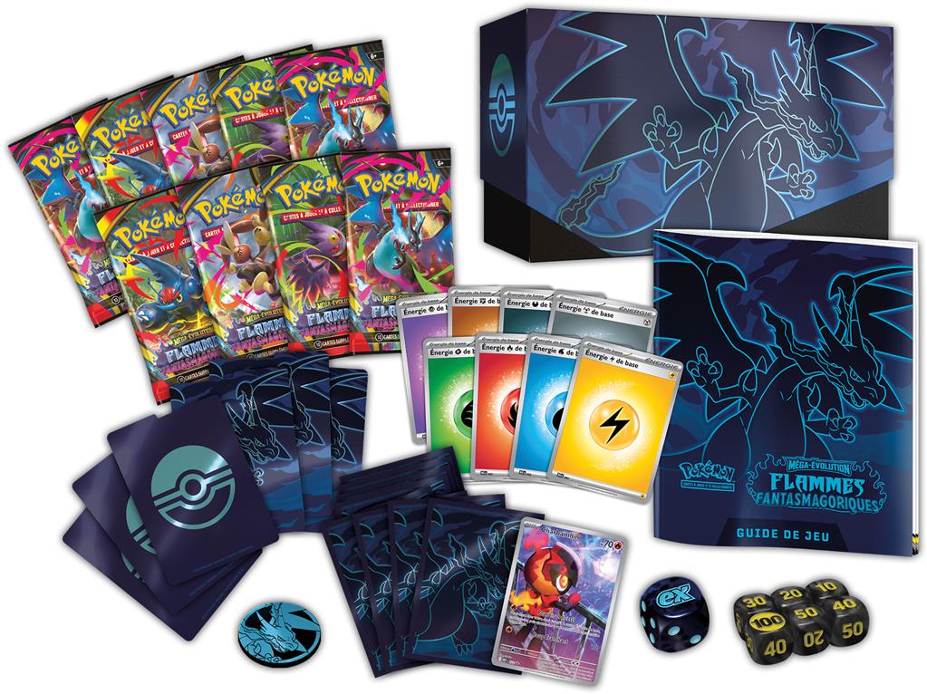 Coffret Dresseur d'Élite Pokémon Flammes Fantasmagoriques ME02 – contenu de la boîte